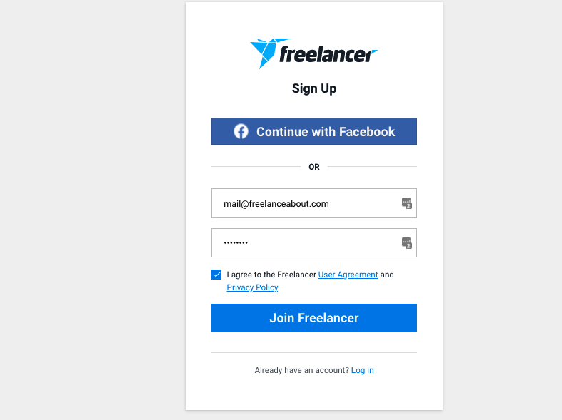Регистрация на Freelancer.com